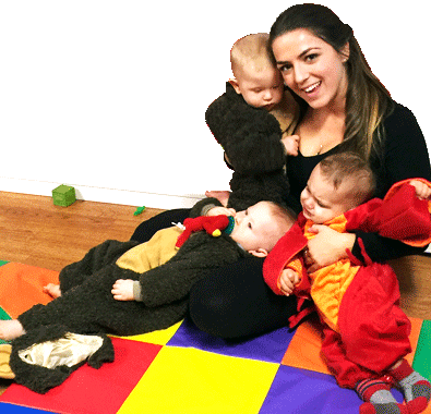 mom and three infants at Happy Bees Daycare